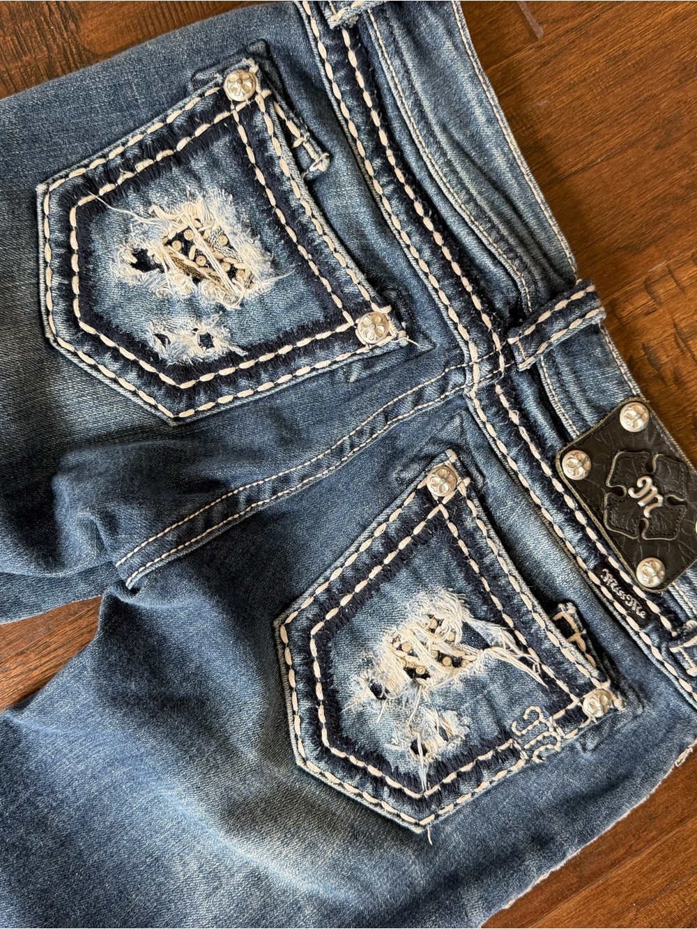 Miss Me Dark Blue Boot Cut Jeans with Embellished Back Pockets